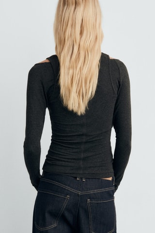 Pull combiné col rond - Gris foncé