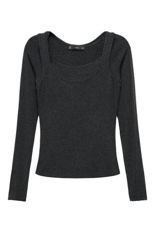 Pull combiné col rond - Gris foncé