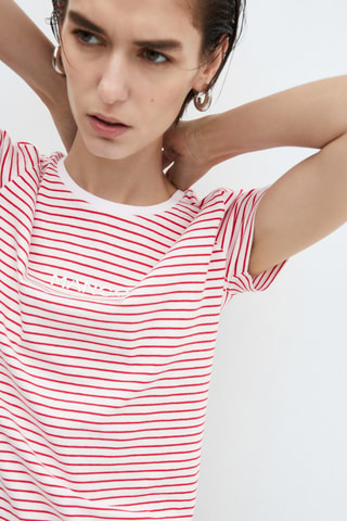 T-shirt rayures logo - Rouge