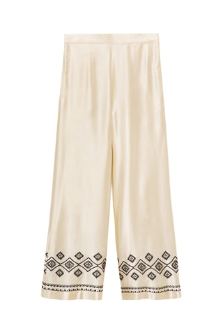 Pantalon wideleg bas brodé - Écru