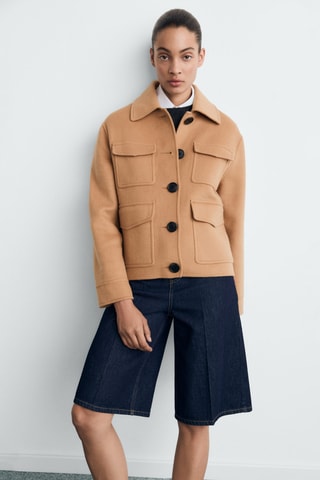 Veste laine à poches - Marron
