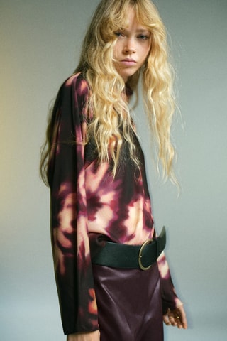 Blouse tie-dye col montant - Bordeaux