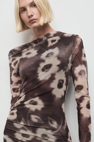 Robe asymétrique imprimé fleuri - Marron