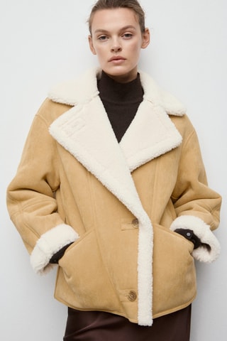 Veste effet daim col moutonné - Marron