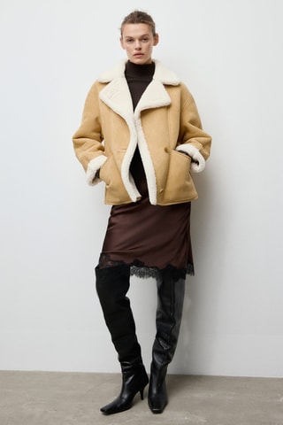 Veste effet daim col moutonné - Marron