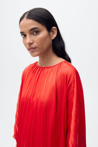 Robe plissée à manches trois-quarts - Rouge