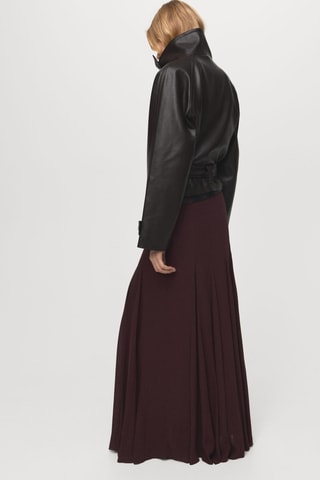 Veste maxi revers similicuir - Marron