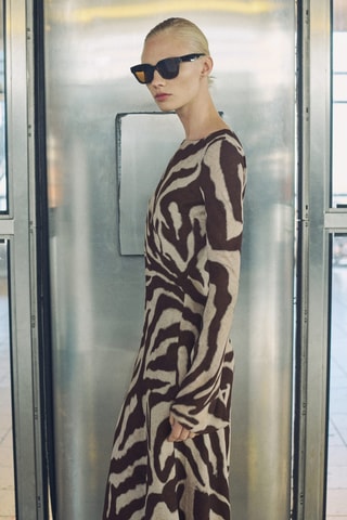 Robe évasée zèbre - Marron