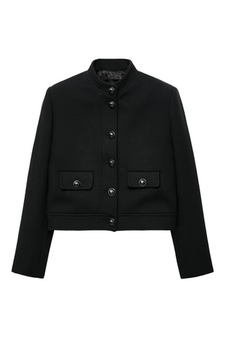 Veste à col officier boutons bijoux - Noir