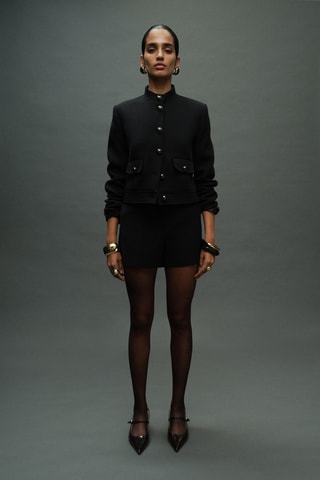 Veste à col officier boutons bijoux - Noir
