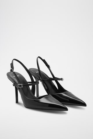 Chaussures à talon en cuir verni avec brides à boucle - Noir