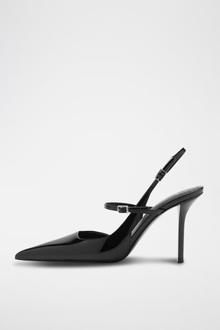 Chaussures à talon en cuir verni avec brides à boucle - Noir