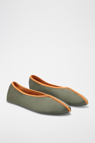 Ballerines en satin passepoil contrasté - Vert