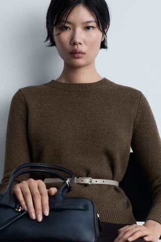 Pull-over laine col rond - Marron