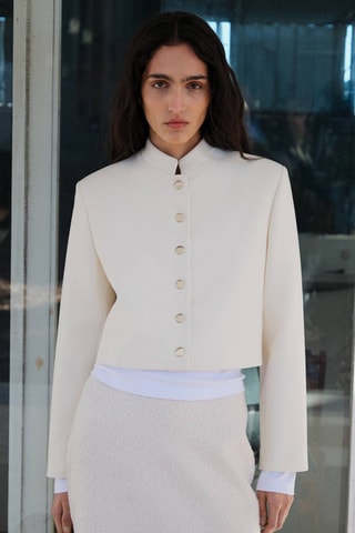 Veste crop col officier - Écru