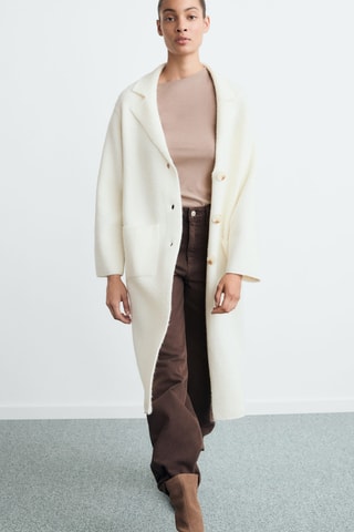 Manteau maille poches - Écru