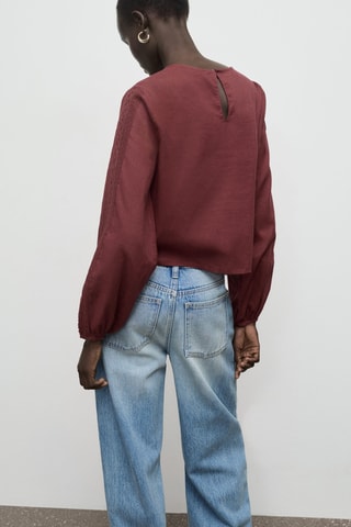 Blouse brodée manches bouffantes - Bordeaux