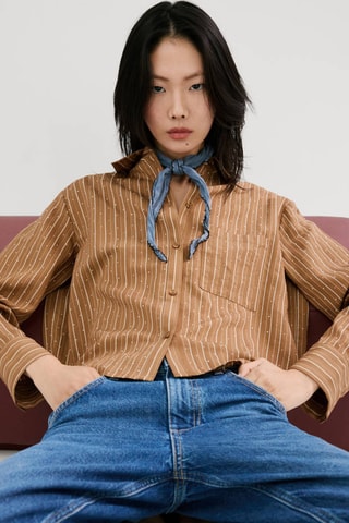 Chemise rayée avec détail strass - Marron