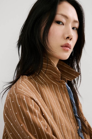 Chemise rayée avec détail strass - Marron