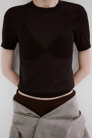 Pull en maille à manches courtes - Marron