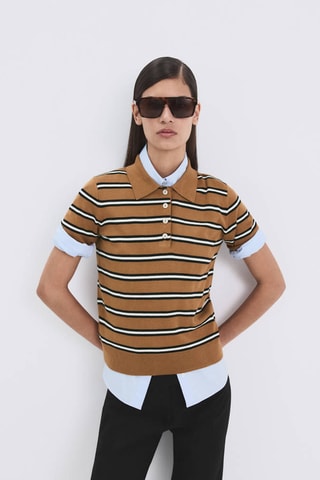 Pull-over rayures col polo - Marron