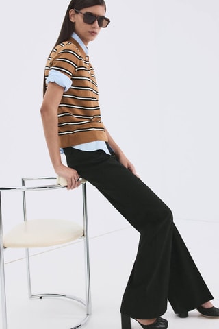 Pull-over rayures col polo - Marron