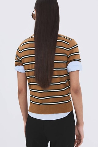 Pull-over rayures col polo - Marron