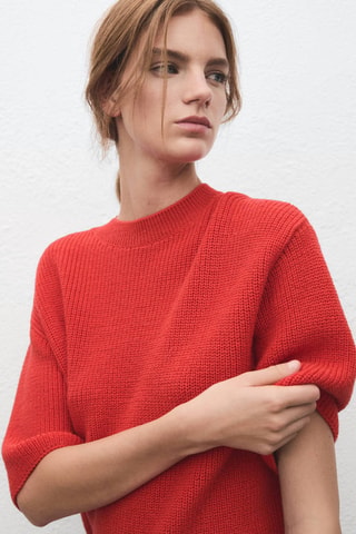 Pull en maille manches trois quarts - Rouge