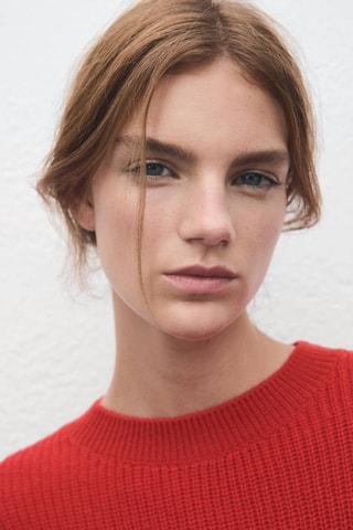 Pull en maille manches trois quarts - Rouge
