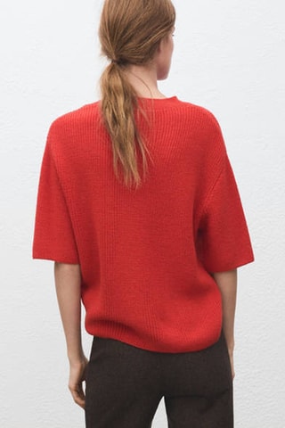 Pull en maille manches trois quarts - Rouge