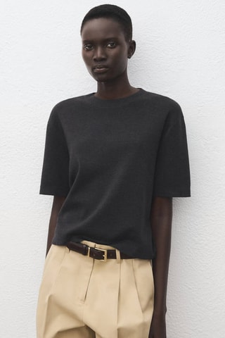 Pull-over laine manches courtes - Gris chiné