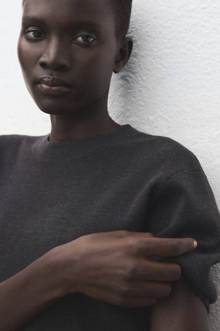 Pull-over laine manches courtes - Gris chiné