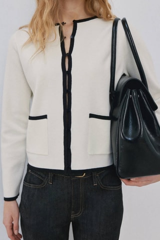 Veste maille liserés contrastants - Écru