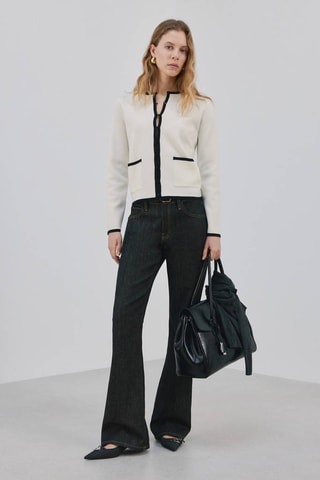 Veste maille liserés contrastants - Écru