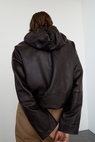 Veste 100 % cuir à capuche - Marron