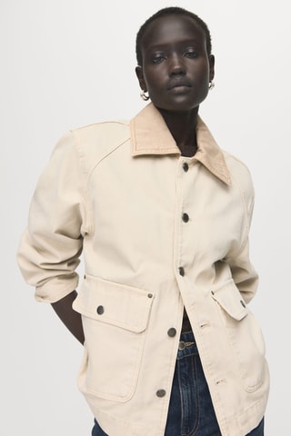 Parka en jean col contrasté - Écru