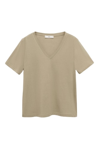 T-shirt coton col en V - Kaki