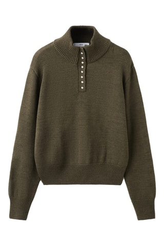 Pull col cheminée à boutons - Kaki