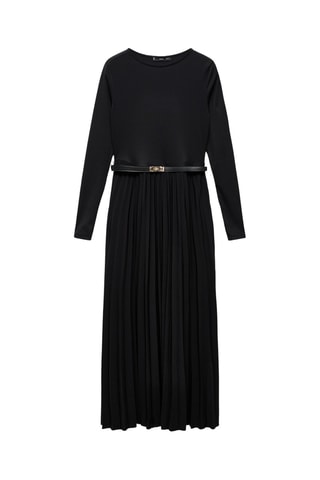Robe plissée combinée avec ceinture - Noir