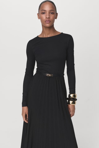 Robe plissée combinée avec ceinture - Noir