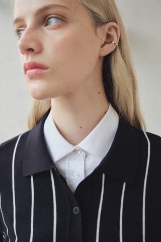 Pull-over rayures col polo - Bleu marine