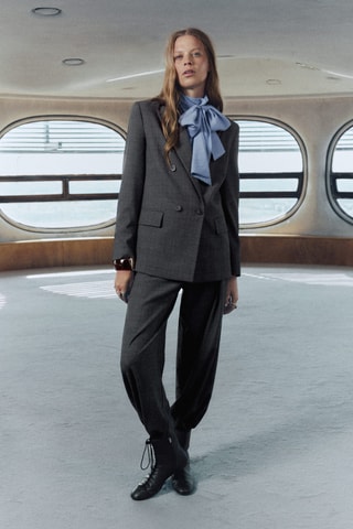 Blazer costume à carreaux double boutonnage - Gris