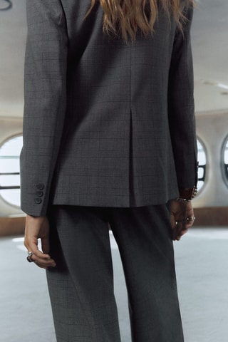 Blazer costume à carreaux double boutonnage - Gris