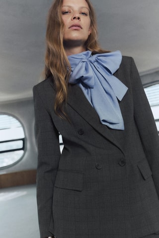 Blazer costume à carreaux double boutonnage - Gris