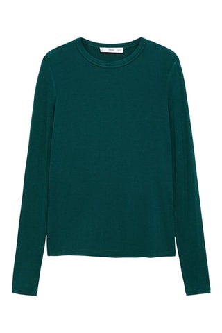 T-shirt manches longues col rond - Vert foncé