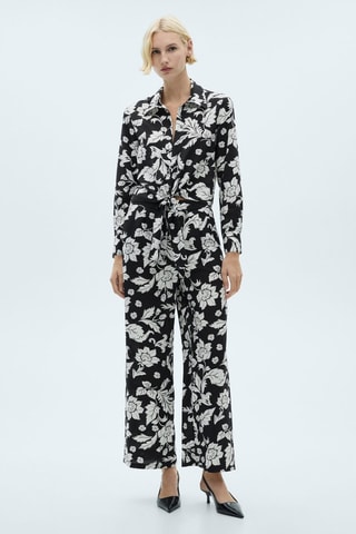 Pantalon droit imprimé fleuri - Noir