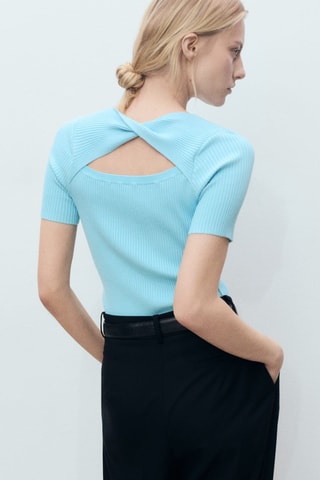 Pull côtelé ouverture au dos - Turquoise