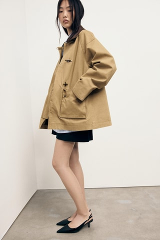 Parka oversize col contrasté - Marron