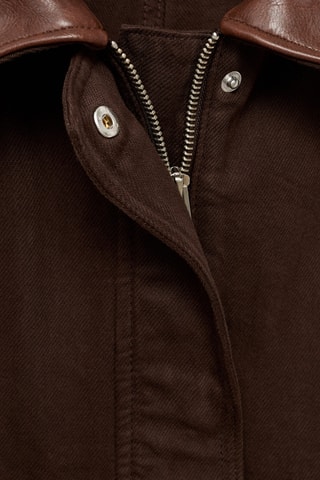 Parka en jean col en cuir synthétique - Marron