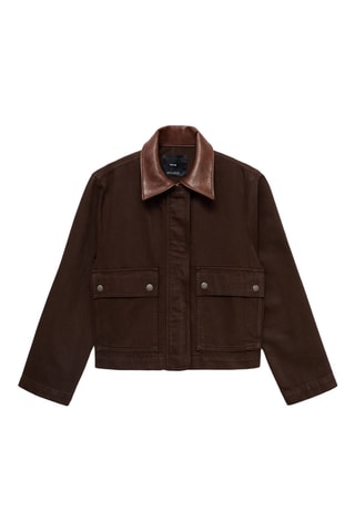 Parka en jean col en cuir synthétique - Marron